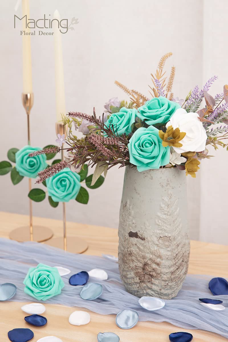 MACTING Artificial Flower Roses 30PCS Real Touch Fake Flowers with Stem Foam Roses for DIY Wedding Bouquets Table Centerpieces Party Baby Shower Home Summer Mothers Day Decoration (Mint Green) - Image 3